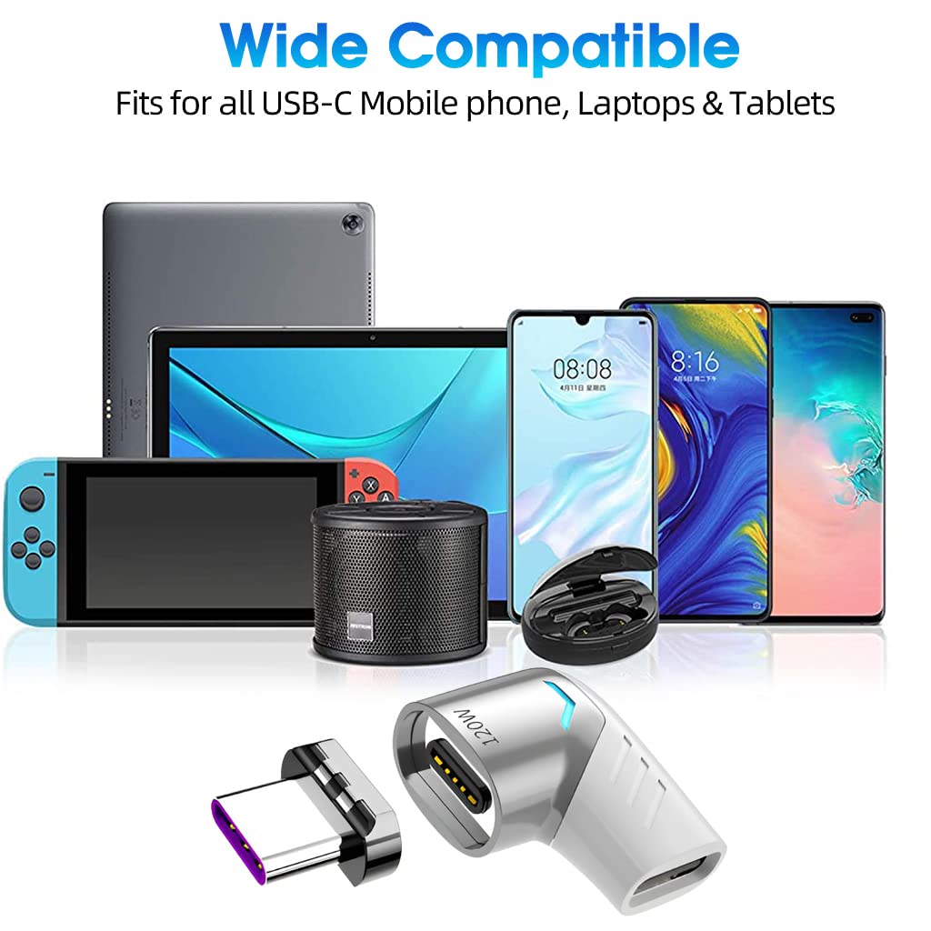 Verilux Type C Adapter Right Angle Magnetic 90 Degree USB C Adapter Type C Connector with PD 120W Fast Charge, 480Mbps Data Transfer for MacBook Pro/Air and USB C Smartphone, Laptop, Tablet White Verilux Type C Adapter Right Angle Magnetic 90 Degree USB C Adapter Type C Connector with PD 120W Fast Charge, 480Mbps Data Transfer for MacBook Pro/Air and USB C Smartphone, Laptop, Tablet White
